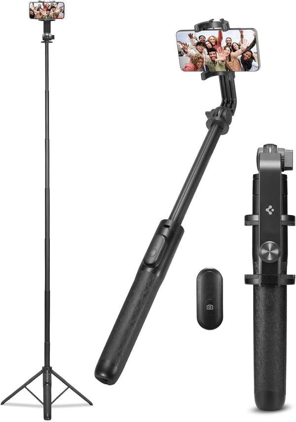 All-in-One Phone Selfie Stick Tripod, 64" Extra Long, Reinforced Tripod Stand with Wireless Bluetooth Remote - Black - Selfie Stick Tripod - Black