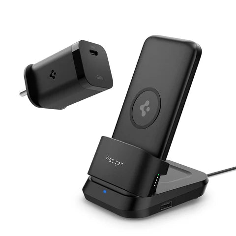 5in1 10000mAh Wireless Power Bank &amp; 35W GaN PPS Charger 1 Port with USB-A Dual Charging Dock for Airpods and Smartwatches, Lithium Polymer - Black - 5 in 1 Power bank with C to C Cable - Black