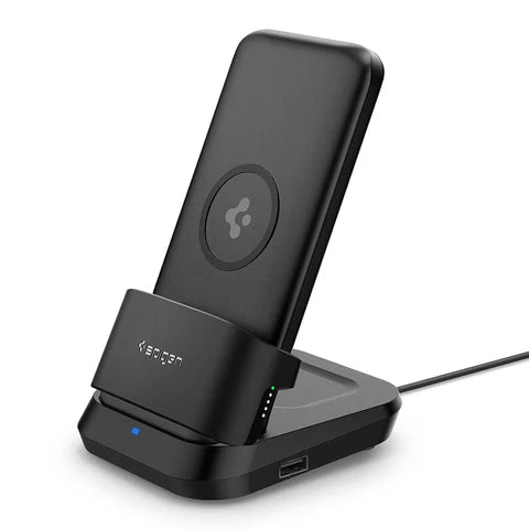 5in1 10000mAh Wireless Power Bank with USB-A Dual Charging Dock for Airpods and Smartwatches, Lithium Polymer - Black - 5 in 1 Power bank with C to C Cable