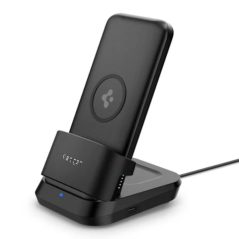 5in1 10000mAh Wireless Power Bank with USB-C Dual Charging Dock for Airpods and Smartwatches, Lithium Polymer - Black - 5 in 1 Power bank with C to C Cable