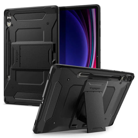Spigen Tough Armor Pro Back Cover Case For Galaxy Tab S10 Plus / S9 Plus 12.4inch [S Pen Storage] [Kick Stand] - Black - Galaxy Tab S10 Plus - Black