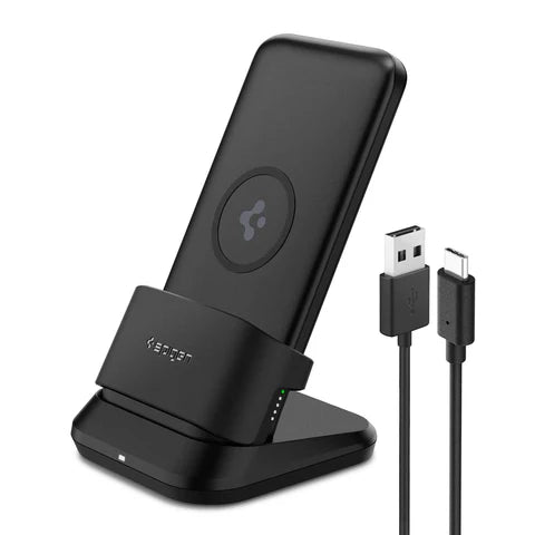 3 in 1 Wireless Charging Power Bank 10000mAh - 3 in 1 Power bank with A to C Cable - Black